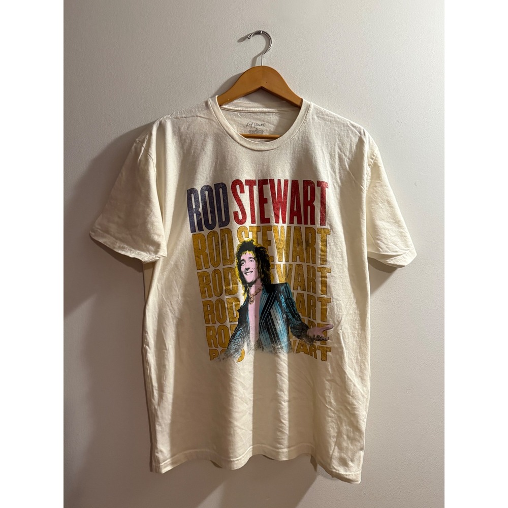 Rod Stewart Live In Concert Graphic T-Shirt Mens XL Cream Rock Band Tee